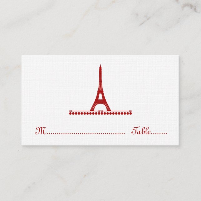Parisiskt Chic Place Card, Red Placeringskort (Framsida)