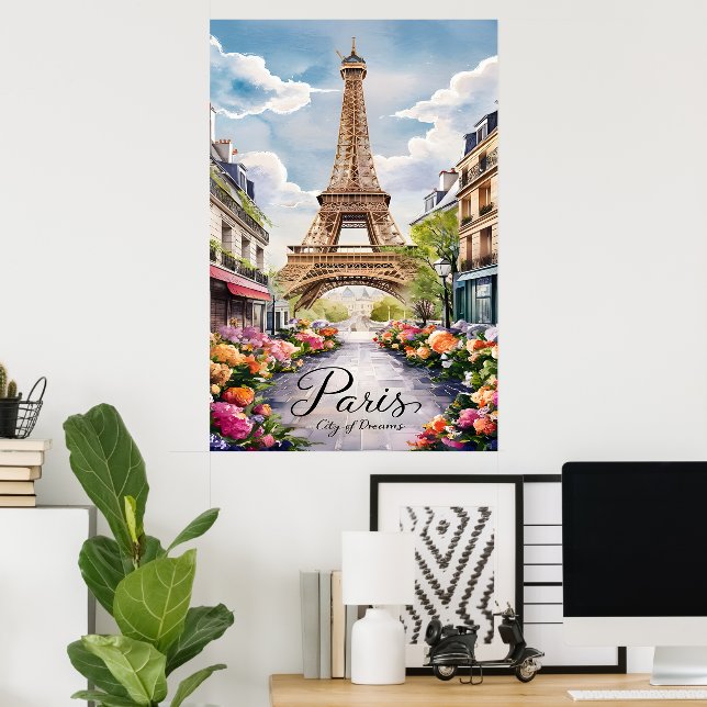 Parisiskt drömspel med Eiffel Torn Poster (Hemmakontoret)