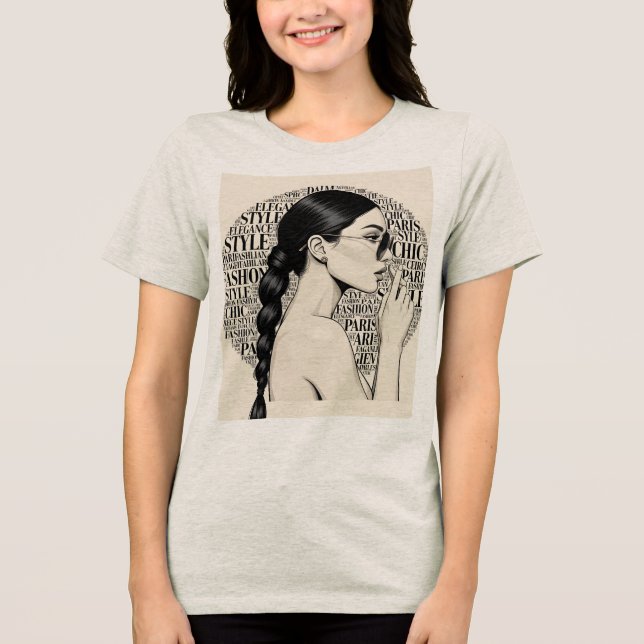 Parisiskt Elegant Profil Ord Moln Konst T Shirt (Framsida)