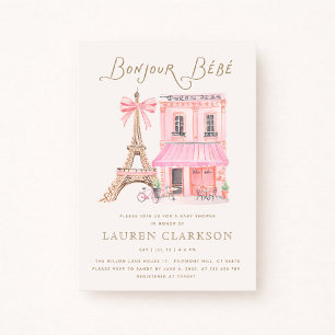 Parisiskt kafé Bonjour Bébé Baby Shower-inbjudan Inbjudningar