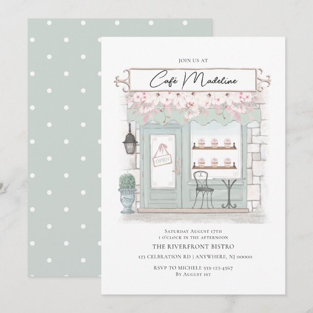 Parisiskt kafé födelsedagsinbjudan inbjudningar (Fram/baksida)