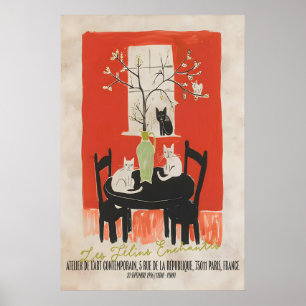 Parisiskt kattkonsttryck Les Chats Enchantés Poster