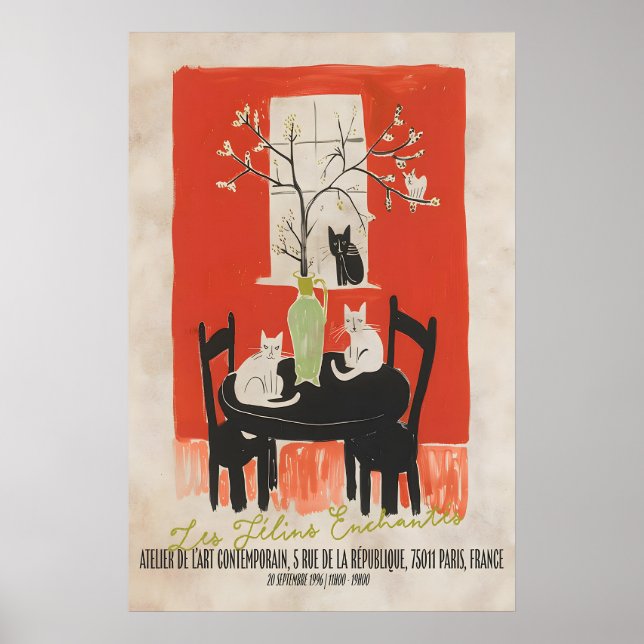 Parisiskt kattkonsttryck Les Chats Enchantés Poster (Framsidan)