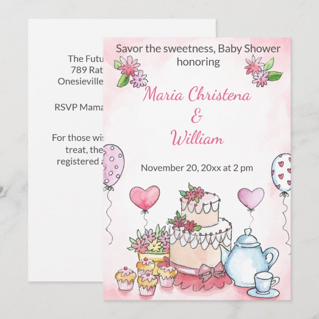 Parisiskt konditori Baby Shower-inbjudan Inbjudningar (Fram/baksida)