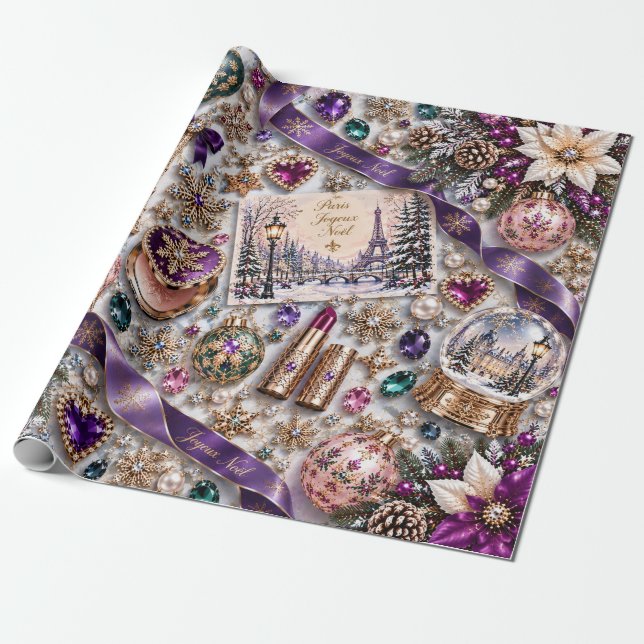 Parisiskt Lila Plommonjul Presentpapper (Utrullad)