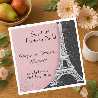 Parisiskt nattliv Eiffeltornet Glitter Rosa Sweet  Pappersservett