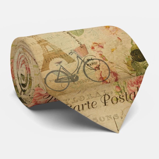 Parisiskt Vintage med Eiffeltornet  Slips (Rullad)