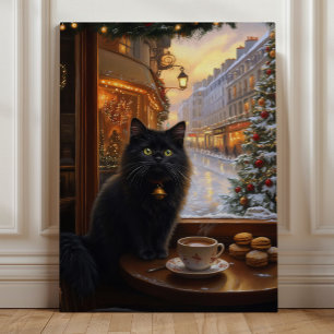 Pariskansk julkatt – Whimsical Black Cat Café Canvastryck
