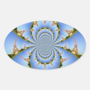 Parismagin: Geometric Eiffel Torn Design Ovalt Klistermärke