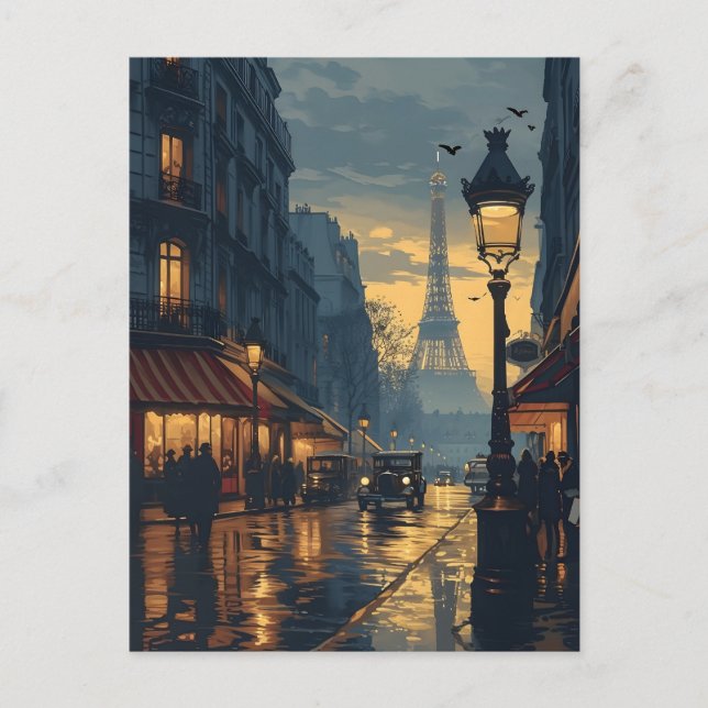 Parisnatt: Eiffel Torn Glow-Vintagen Vykort (Framsida)