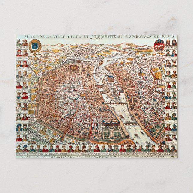 Parisplanen gränsad till kronologisk vykort (Framsida)