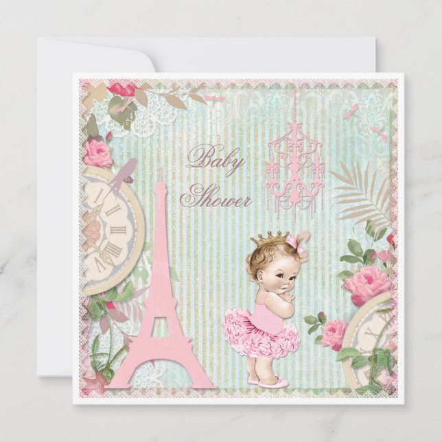 Parisprinsessan i Tutu Shabby chic Baby Shower Inbjudningar (Framsida)