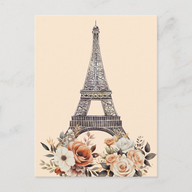 Parisresa Eiffeltornet Vacker Blomma Vykort (Framsida)
