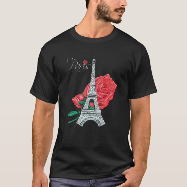 ParisRo Eiffel Torn Rosor Fransk Kärlek Frankrike T Shirt (Framsida)
