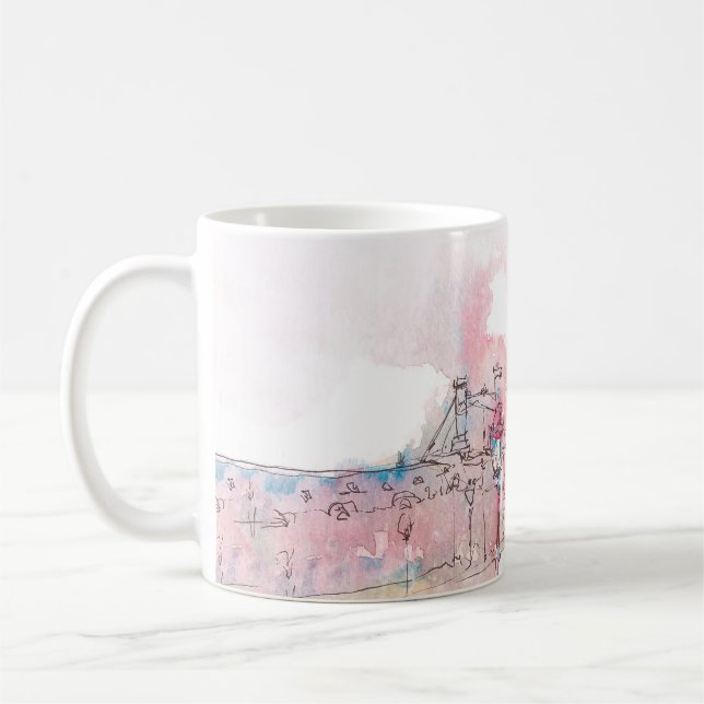 Pariss landmärke med vattenfärg under en regnig da kaffemugg (Vänster)