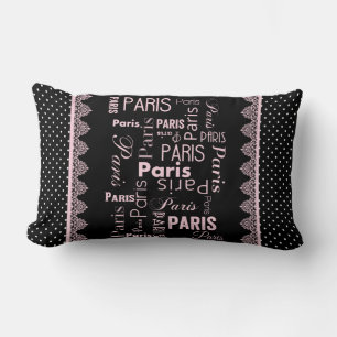 Parissamlingspunkt, svart, rosa lumbarkudde