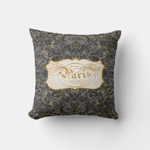 Parisskript Vintage Marble Black i Guld Glitter Kudde