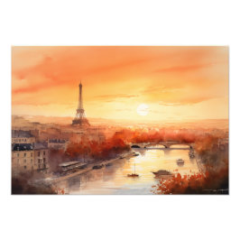 Parisskylin vid solnedgång fototryck
