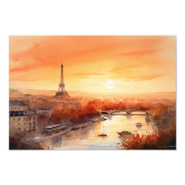 Parisskylin vid solnedgång fototryck (Framsidan)