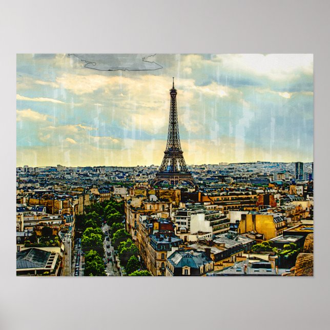 Parisskylten med Eiffel Torn Poster (Framsidan)