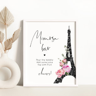 Parissvart rosa Eiffel torn möhippa mimosa pub Poster