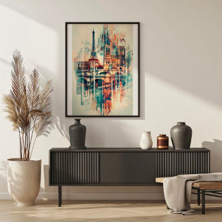 Parissymfoni: Eiffel Torn och Notre-Dame Poster
