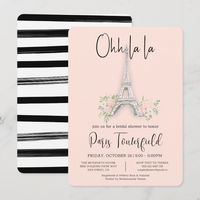 Paristema Inbjudningskort för möhippa (Fram/baksida)