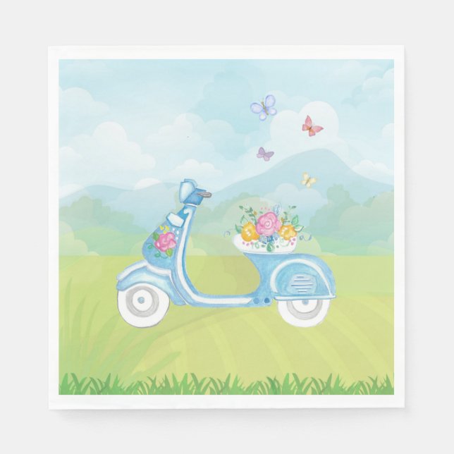 Paristemat Frankrike Eiffel Torn med Scooter party Pappersservett (Framsidan)