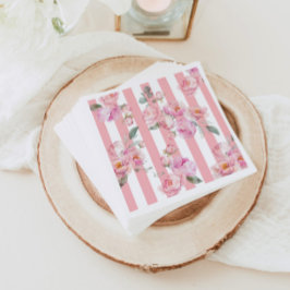 Paristemat rosa rand blommigt möhippa peony  pappersservett