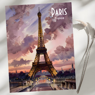 Paristexten Eiffel Torn Twilight Watercolor Anpass Vykort