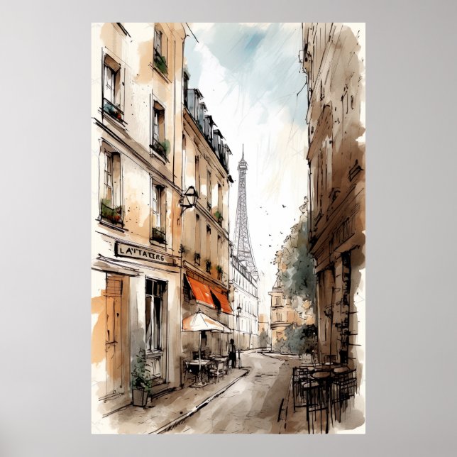 Parisvattenfärgsströmmar Poster konst (Framsidan)