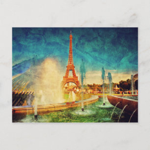 Parisvymålning med Tour eiffel och fontän Vykort