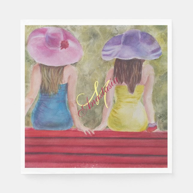 PARK BENCH GIRLFRIENDS MONOGRAM PARTY PAPPERSSERVETT (Framsidan)