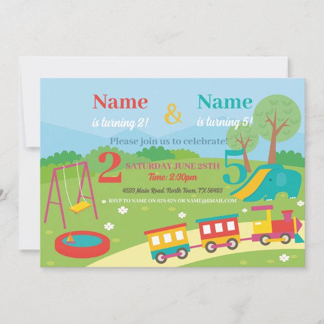 Park Birthday Kids Girls Boys any Age Joint Party Inbjudningar (Framsida)