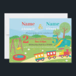 Park Birthday Kids Girls Boys any Age Joint Party Inbjudningar<br><div class="desc">Park Barns födelsedag Girls Boys any Age Joint Party,  perfekt för två barn som delar en födelsedagsfest. Ändra bara texten till kostym i party. Bakåtskriften ingår.</div>