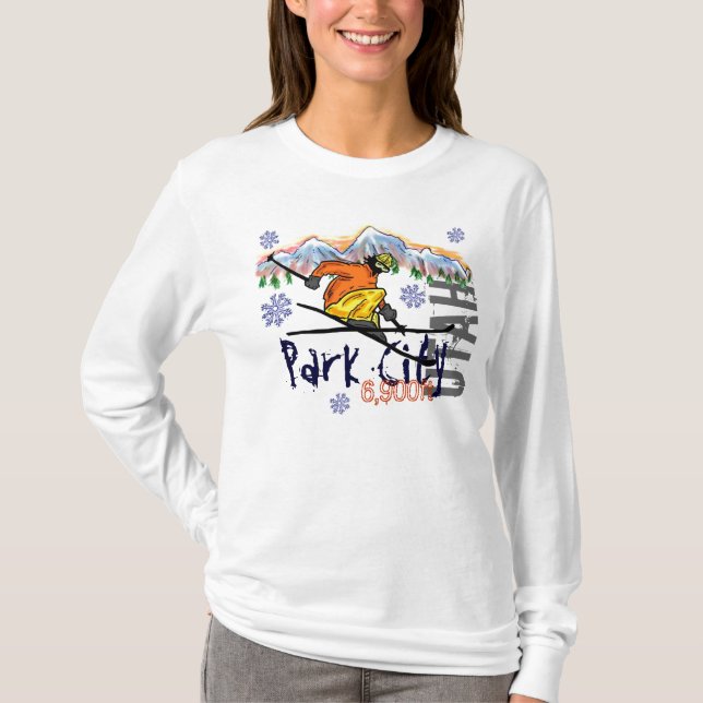 Park City Utah damer skidar höjdhoodien T-shirt (Framsida)