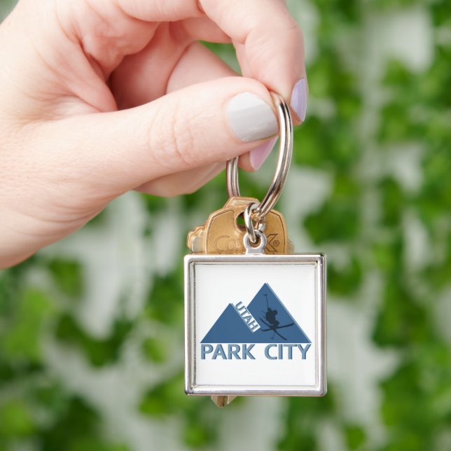 Park City Utah Fyrkantig Silverfärgad Nyckelring (Hand)