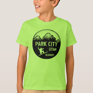 Park City Utah grönt snowboard art boys T Tee