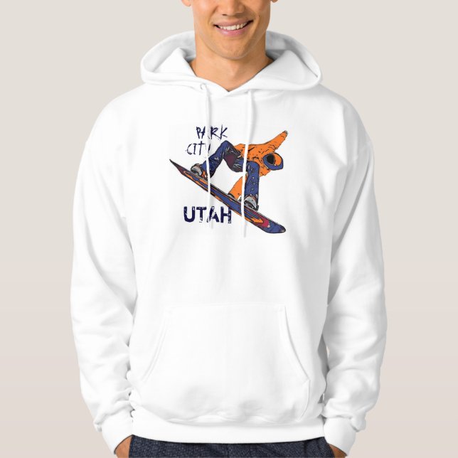 Park City Utah orange snowboarderhoodie Sweatshirt Med Luva (Framsida)