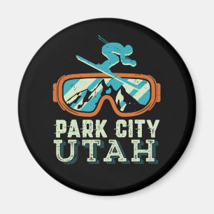 Park City Utah Retro Skiing Snowboarding Magnet
