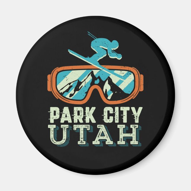 Park City Utah Retro Skiing Snowboarding Magnet (Framsidan)