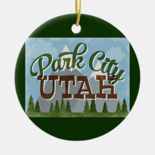 Park City Utah roliga Retro snöig berg Julgransprydnad Keramik