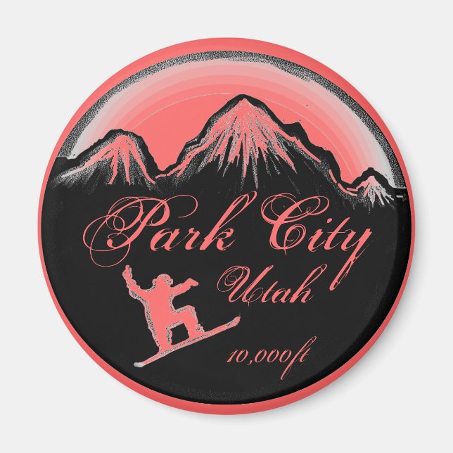 Park City Utah rosa snowboard art magnet (Framsidan)