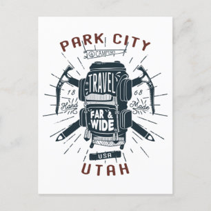 Park City Utah Ryggsäck Utrustning Retro Resa Vykort