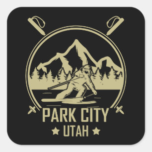Park City Utah skiing Fyrkantigt Klistermärke