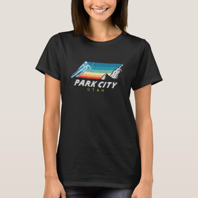 Park City Utah Usa Ski Resort 1980s Retro T Shirt (Framsida)