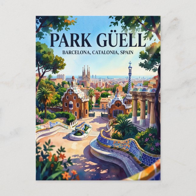 Park Güell, Barcelona, Katalonien, Spanien Spanien Vykort (Framsida)