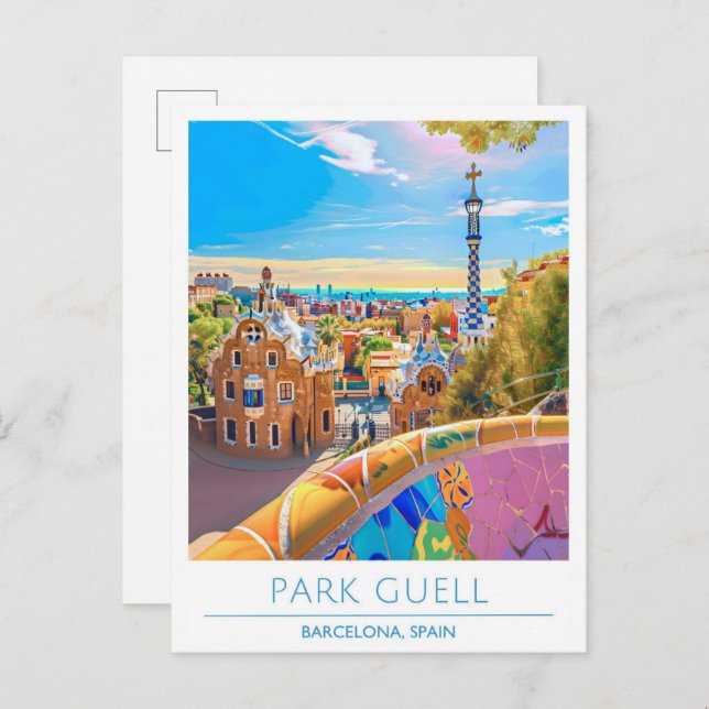Park Guell Barcelona Spain Travel Vykort (Fram/baksida)
