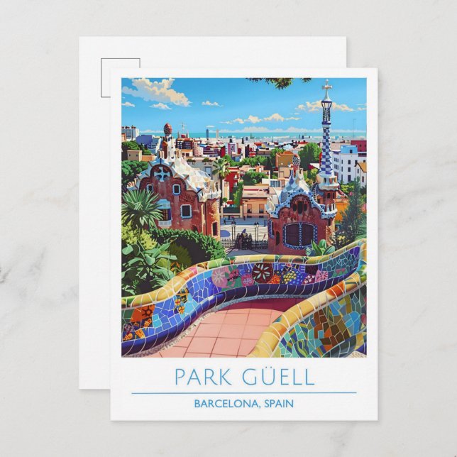 Park Guell Barcelona Spanien Vintage Resa  Vykort (Fram/baksida)