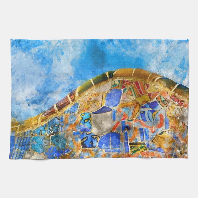 Park Guell i Barcelona Spain Kökshandduk (Horisontell)